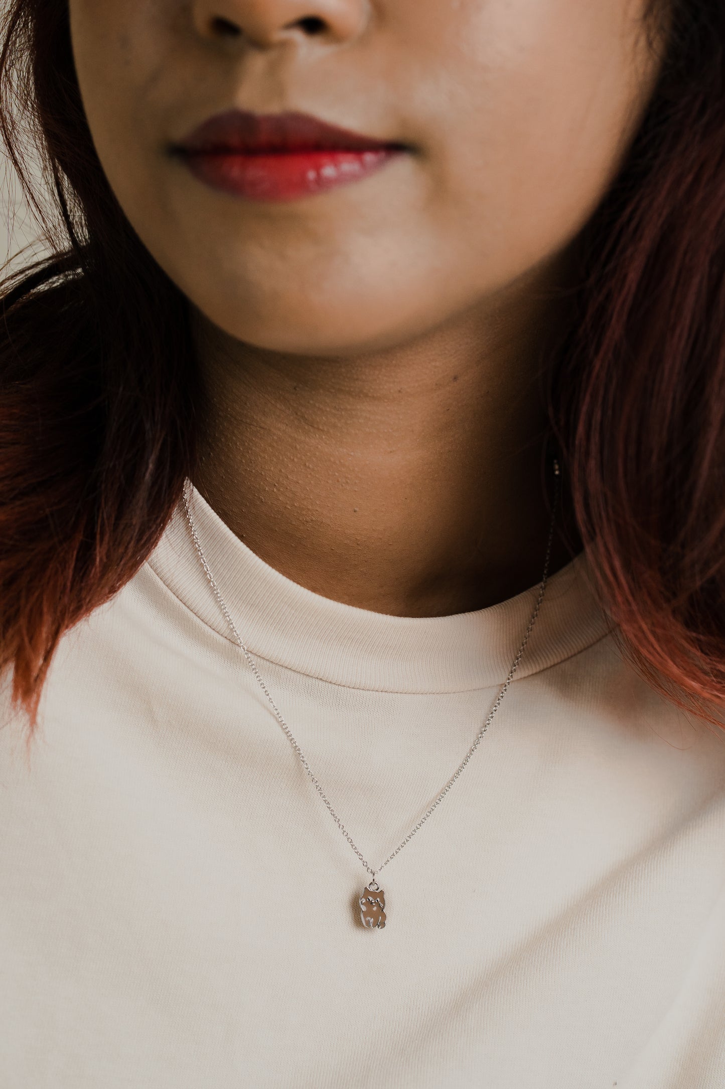 Dark Brown Standing Cat Sterling Silver Necklace